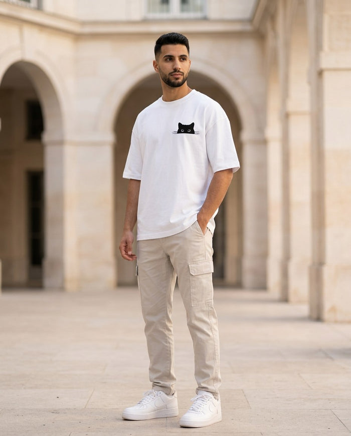 Curious Cat Embroidered Oversized Tee