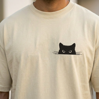 Curious Cat Embroidered Oversized Tee