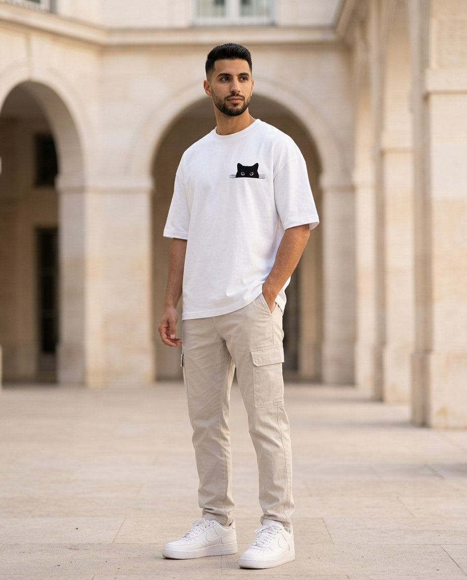 Curious Cat Embroidered Oversized Tee