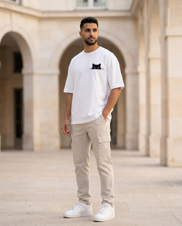 Curious Cat Embroidered Oversized Tee