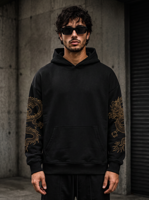 Dragon Yin Yang hoodie front black