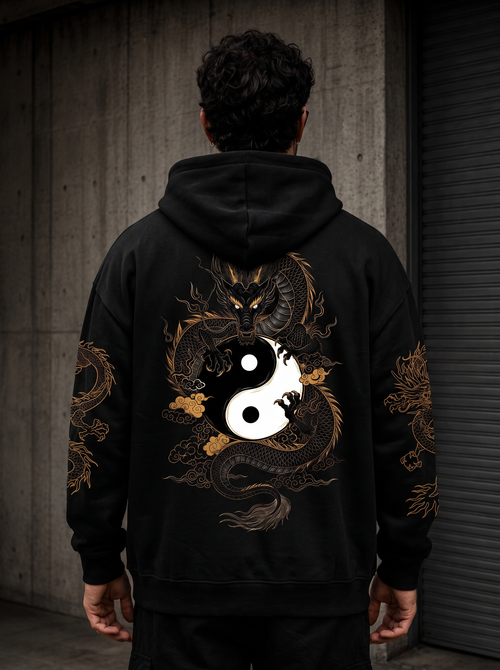 Dragon Yin Yang hoodie back black